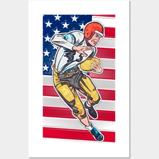 Football Athlete and American Flag Posters and Art